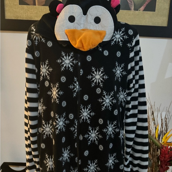 Just Love Holiday Penguin Adult Women's Long Sleeve Bodysuit Pajamas Small Black - Picture 3 of 9